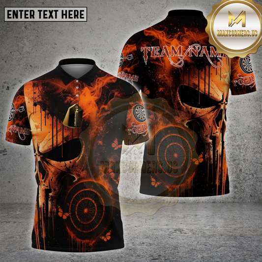 Maxcorners Darts Shirt Punisher Skull Fire Flames Multicolor Options Personalized Name, Team Name 3D Shirt (4 Colors)
