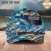 Maxcorners Fishing  Blue Camouflage Fishing Boat Multi Options Personalized Name 3D Classic Cap (11 Fish Species)