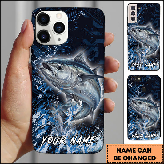 Maxcorners Tuna Fishing Blue Grunge Splash Effect Personalized Name Phone Case