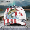 Maxcorners Fishing Red Blue Seawwave American Flag Pattern Sport Pattern Personalized Name 3D Cap (11 Breeds)