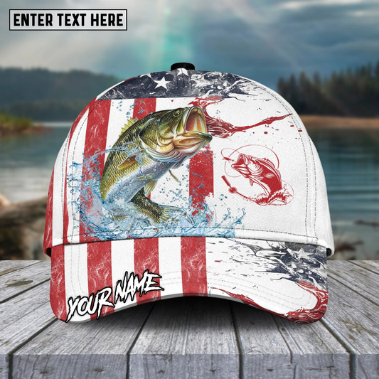Maxcorners Fishing Red Blue Seawwave American Flag Pattern Sport Pattern Personalized Name 3D Cap (11 Breeds)