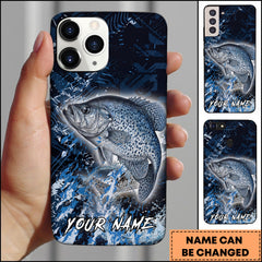 Maxcorners Crappie Fishing Blue Grunge Splash Effect Personalized Name Phone Case
