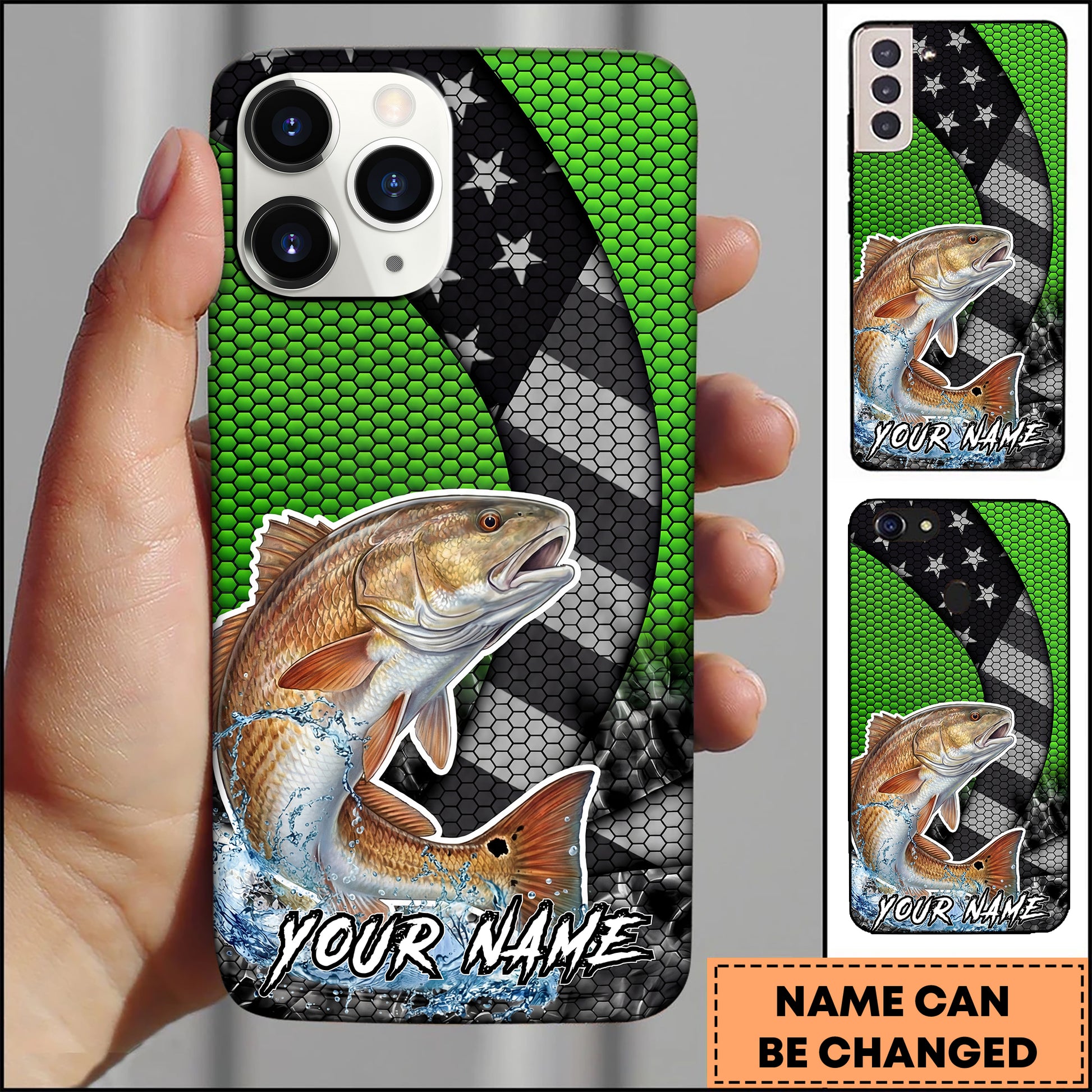 Maxcorners Redfish Fishing Neon Green Honeycomb Wave Splash Personaliz Maxcorners Redfish Fishing Neon Green Honeycomb Wave Splash Personaliz