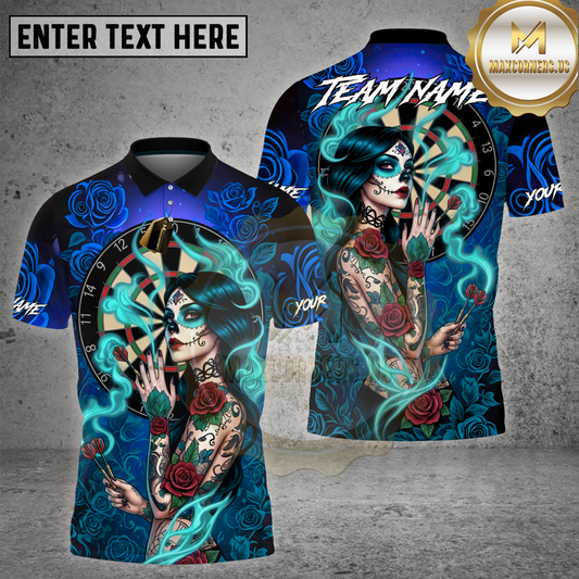 Maxcorners Darts Shirt Gothic Sugar Skull Rose Smoke Multicolor Options Personalized Name, Team Name 3D Shirt (4 Colors)