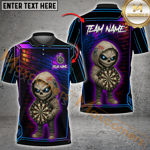 Maxcorners Darts Skull Neon Personalized Name 3D Unisex Shirt