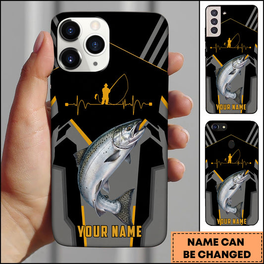 Maxcorners Chinook Fishing Heartbeat Angler Silhouette Design Personalized Name Phone Case