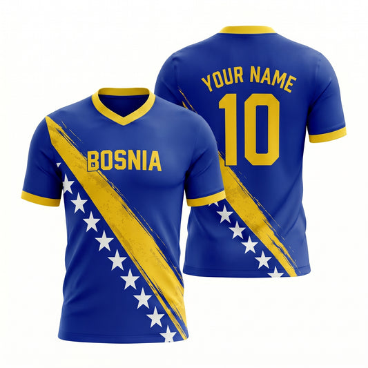 Maxcorners Bosnia Blue Gold Soccer Jersey Personalized Football Fan Tee