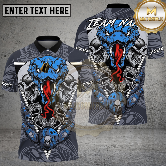 Maxcorners Bowling  Skull Snake Bowling Ball Gothic Art Multicolor Options Personalized Name, Team Name 3D Shirt (4 Colors)