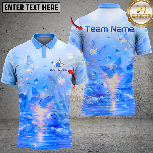 Maxcorners Butterfly Dream Bowling Shirt Pastel Fantasy Glow Design Multicolor Options Personalized Name, Team Name 3D Shirt (4 Colors)