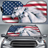 Maxcorners White Horses U.S Flag All Over Printed 3D Sun Shade