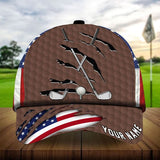 Maxcorners Golf Premium American Flag Golf Clubs Crossed With Ball Personalized Name All Over Printed Cap