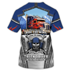 Maxcorners Blue & Red Fire Trucker 3D All Over Printed Personalized Name T-Shirt