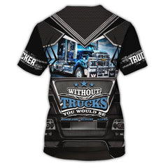 Maxcorners Blue & Black Trucker 3D All Over Printed Personalized Name T-Shirt