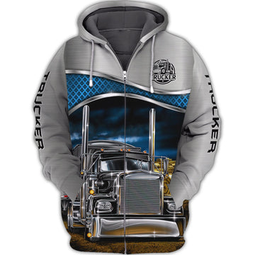 Maxcorners Grey 3D Truckers Shirt Truck Driver Shirts Trucker 3D Hoodie Tshirt
