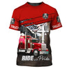Maxcorners Ride With Pride Red Big Truck T Shirts, Truck Driver Custom Tee Shirt