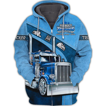 Maxcorners Navy Trucker 3D All Over Printed Hoodie