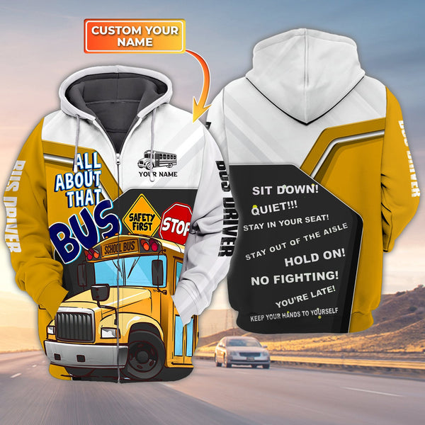 Maxcorners Custom School Bus Driver Shirts All About That Bus Zipper Hoodie