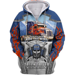 Maxcorners Blue & Red Fire Trucker 3D All Over Printed Hoodie, 3D Zipper Hoodie