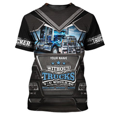 Maxcorners Blue & Black Trucker 3D All Over Printed Personalized Name T-Shirt