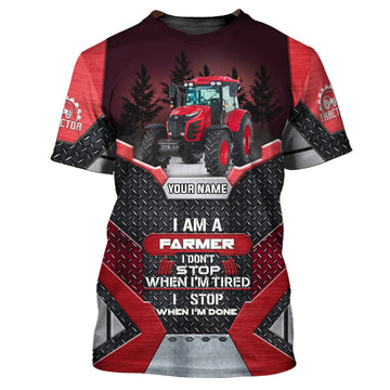 Maxcorners Red & Black Tractor 3D All Over Printed Personalized Name T-Shirt
