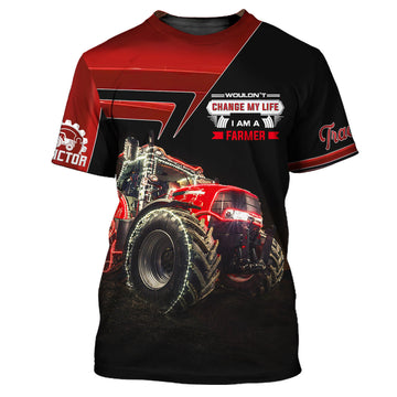 Maxcorners Red & Black 3D Tractor Shirt Truck Driver Personalized Name T-Shirt