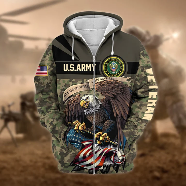 US Veteran Zip Hoodie with Premium Camo Soldiers Multiservice Design