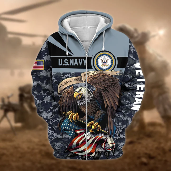 US Veteran Zip Hoodie with Premium Camo Soldiers Multiservice Design