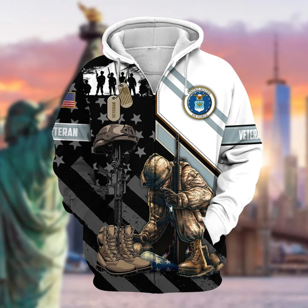 Personalized US Military Veteran Zip-Up Hoodie - Honoring Those Who Served