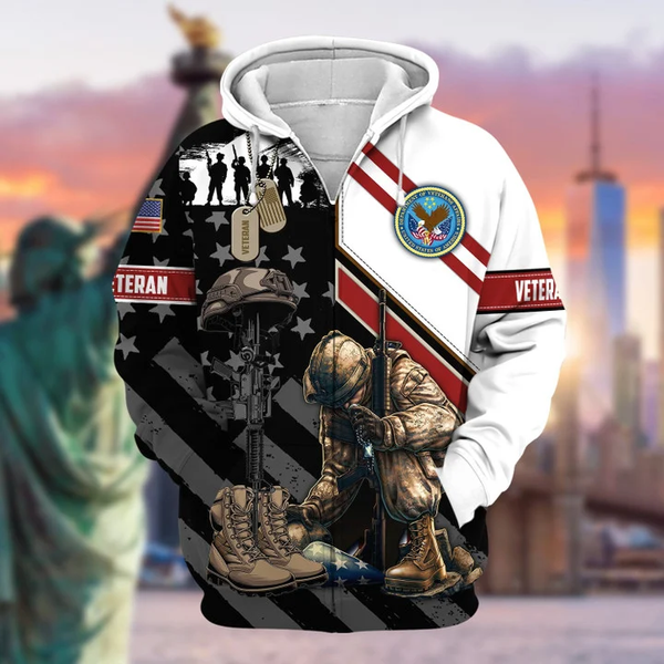 Personalized US Military Veteran Zip-Up Hoodie - Honoring Those Who Served