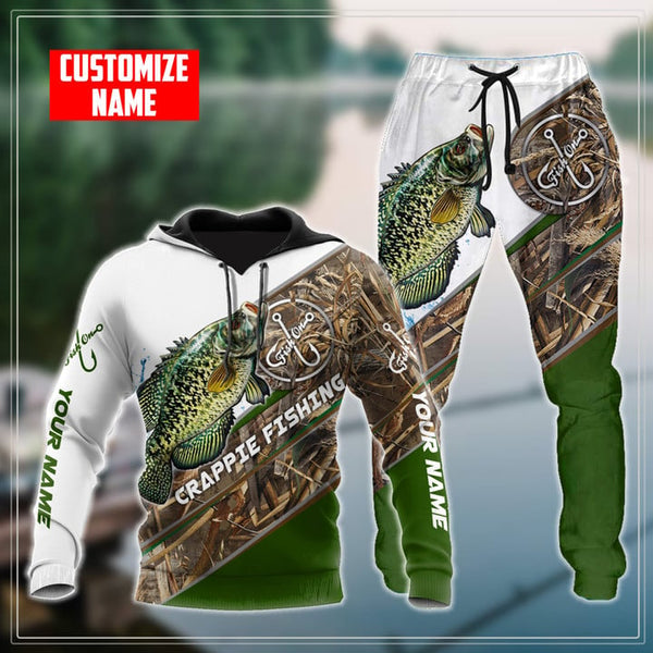 CRAPPIE CAMO FISHING CUSTOM NAME COMBO HOODIE SWEATPANTS