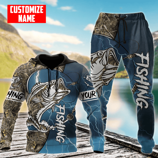 BASS BLUE TATTOO FISHING CUSTOM NAME COMBO HOODIE SWEATPANTS