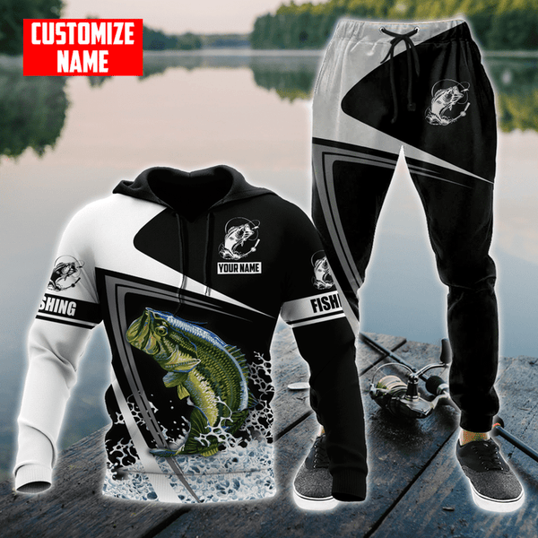 BASS FISHING JUMPING FISHING CUSTOM NAME COMBO HOODIE SWEATPANTS