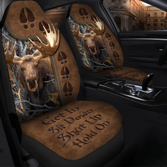 Maxcorners Moose Hunting Hold on Front Car Seat Cover