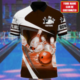 Maxcorners Bowling Ball and Pins Multicolor Customized Name 3D Polo Shirt