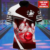 Maxcorners Bowling Ball and Pins Multicolor Customized Name 3D Polo Shirt