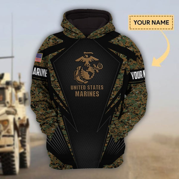Maxcorners Custom Name Premium Unique Veteran Marines All Over Printed Hoodie