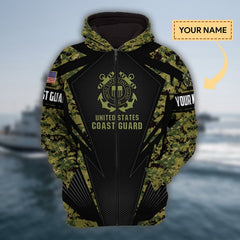 Maxcorners Custom Name Premium Unique Veteran Green All Over Printed Hoodie