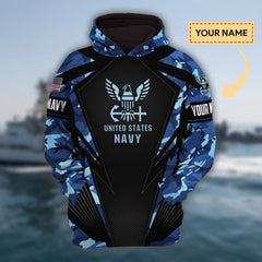 Maxcorners Custom Name Premium Unique Veteran Blue All Over Printed Hoodie