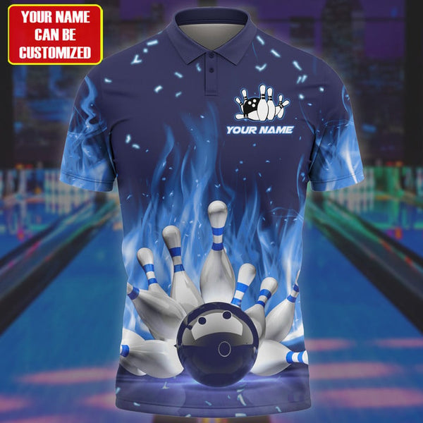 Maxcorners Bowling Fire Multicolor Customized Name 3D Polo Shirt