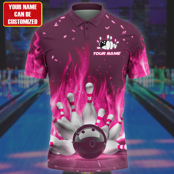 Maxcorners Bowling Fire Multicolor Customized Name 3D Polo Shirt