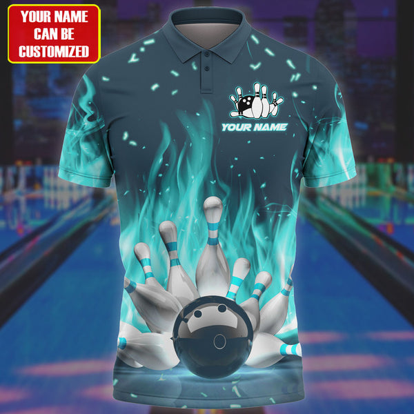 Maxcorners Bowling Fire Multicolor Customized Name 3D Polo Shirt