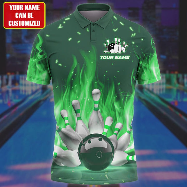 Maxcorners Bowling Fire Multicolor Customized Name 3D Polo Shirt