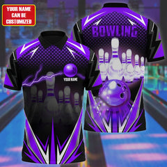 Maxcorners Bowling Thunder Pattern Multicolor Customized Name 3D Polo Shirt