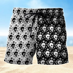 Maxcorners Black White Skull Head Mens Board Shorts
