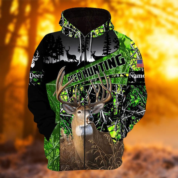 Maxcorners Personalized Name The Uniqe Deer Hunting Hoodie & Zip Hoodie 3D Multicolor