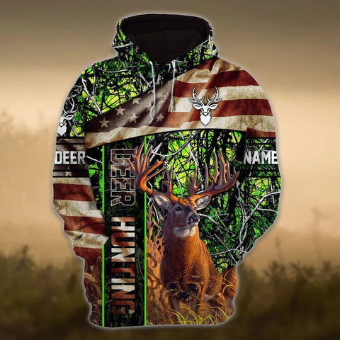 Maxcorners Personalized Name American Deer Hunting Hoodie & Zip Hoodie 3D Multicolor