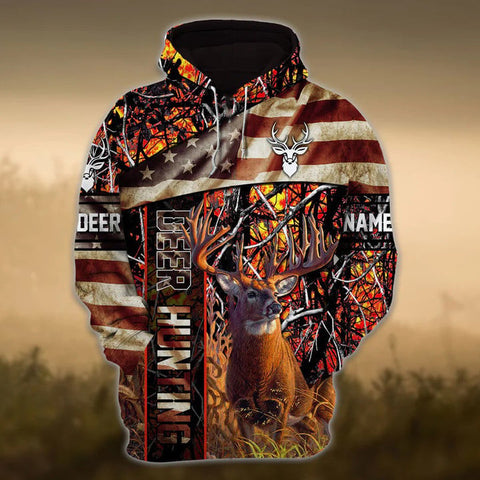 Maxcorners Personalized Name American Deer Hunting Hoodie & Zip Hoodie 3D Multicolor