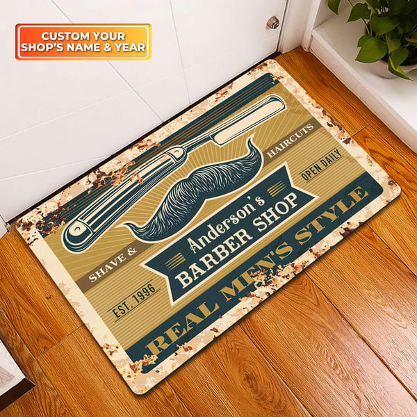 Maxcorners Barber Shop Real Men's Style Doormat Personalized Name & Year