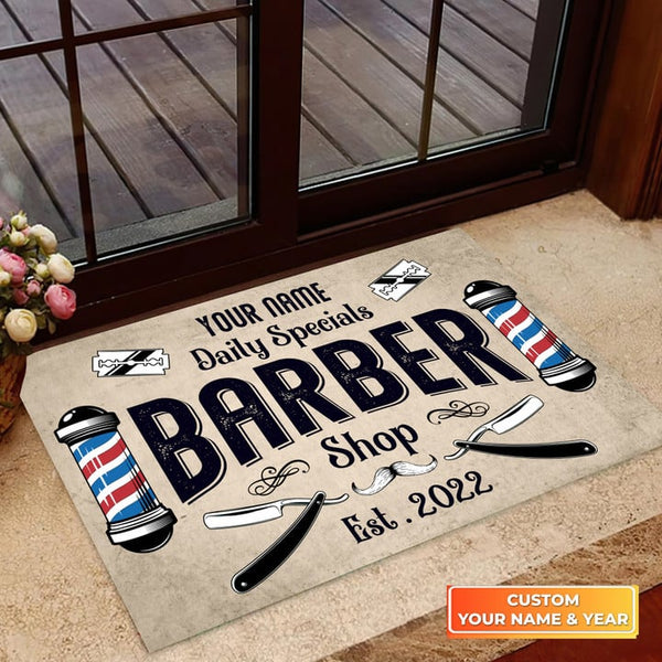 Maxcorners Barber Shop Real Men's Style Personalized Name & Year Doormat