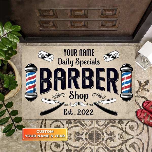 Maxcorners Barber Shop Real Men's Style Personalized Name & Year Doormat